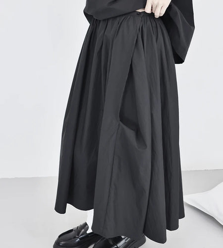 High Waist Black White Pleated Button Elegant  A-line Half-body Skirt Women Fashion Tide New Spring Autumn 2025 1DJ0825