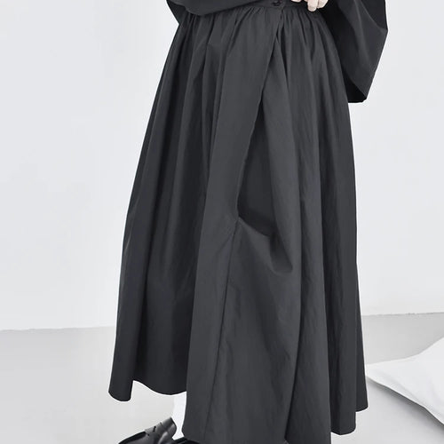 Load image into Gallery viewer, High Waist Black White Pleated Button Elegant  A-line Half-body Skirt Women Fashion Tide New Spring Autumn 2025 1DJ0825
