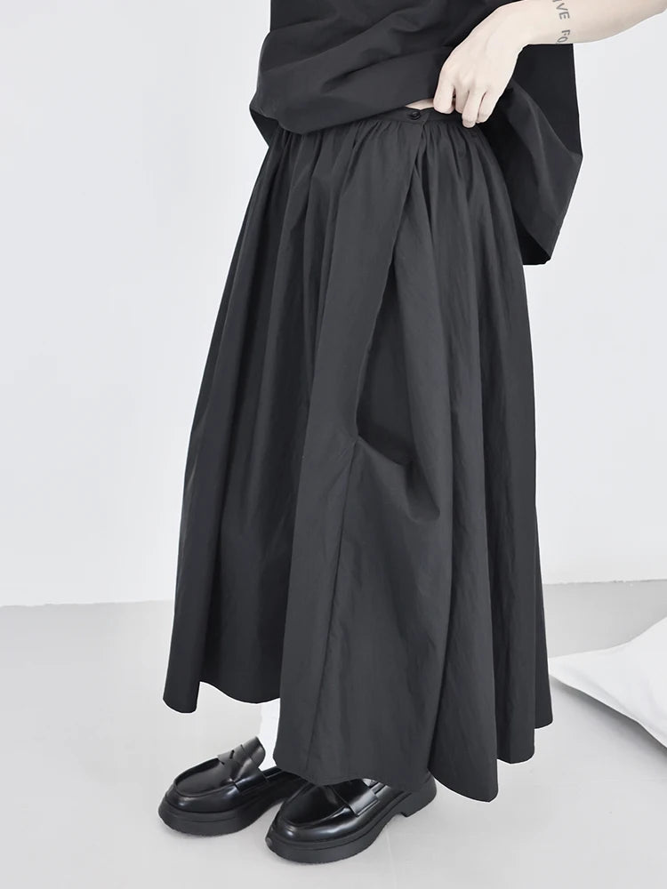 High Waist Black White Pleated Button Elegant  A-line Half-body Skirt Women Fashion Tide New Spring Autumn 2025 1DJ0825