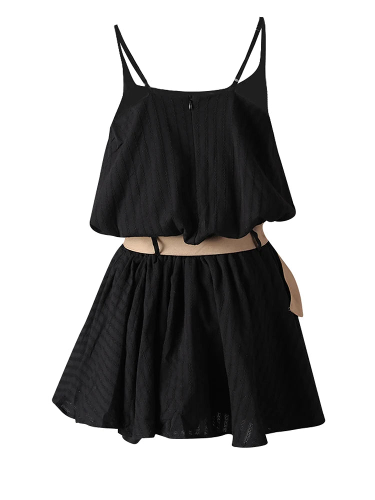 Women White Belted Elegant Spaghetti Strap Mini Dress New Round Neck Sleeveless Fashion Tide Spring Summer 2025 CPG3145