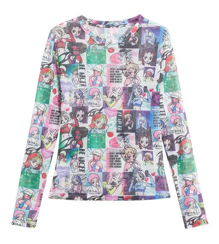 Ropa Mujer Crop T Shirts Women's Clothes Slim Fit Long Sleeve Tees Y2k Tops Japanese Camisetas Cartoon Cute fashion Tshirt