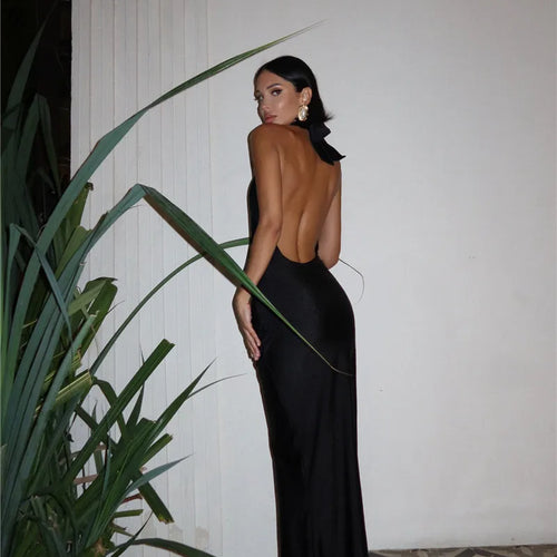 Load image into Gallery viewer, Halter Deep V Neck Backless Sexy Maxi Dress For Women Fashion Solid Sleeveless Bodycon Club Party Evening Long Dress
