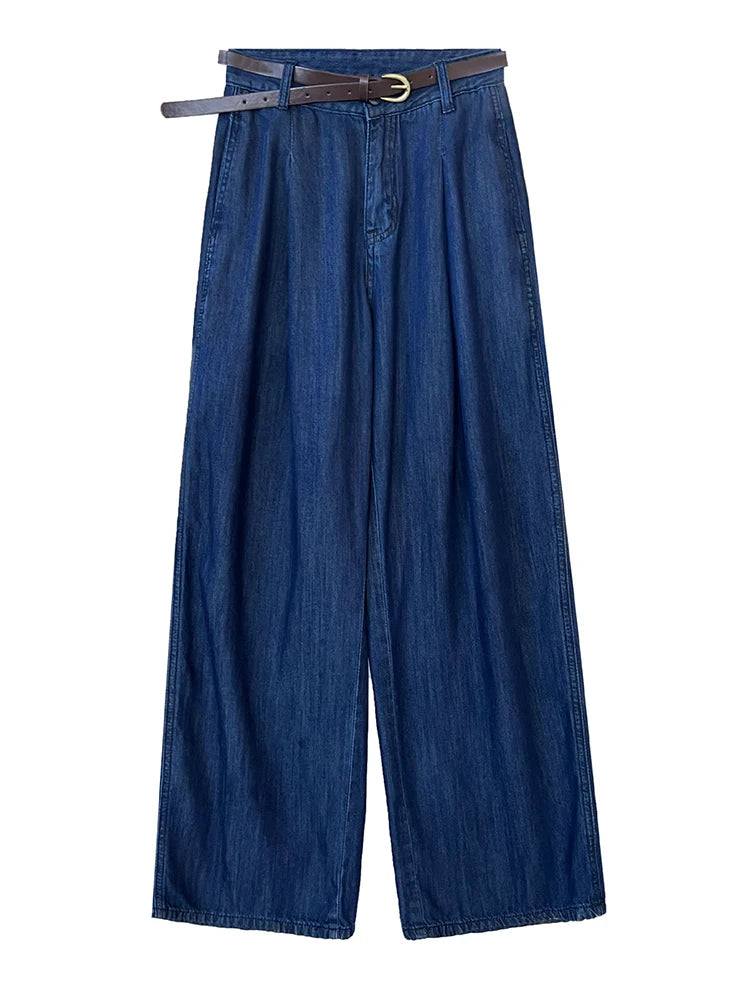 High Waist Blue Denim Thin Casual Pocket Wide Leg Jeans New Women Trousers Fashion Tide Spring Autumn 2025 1DJ1212