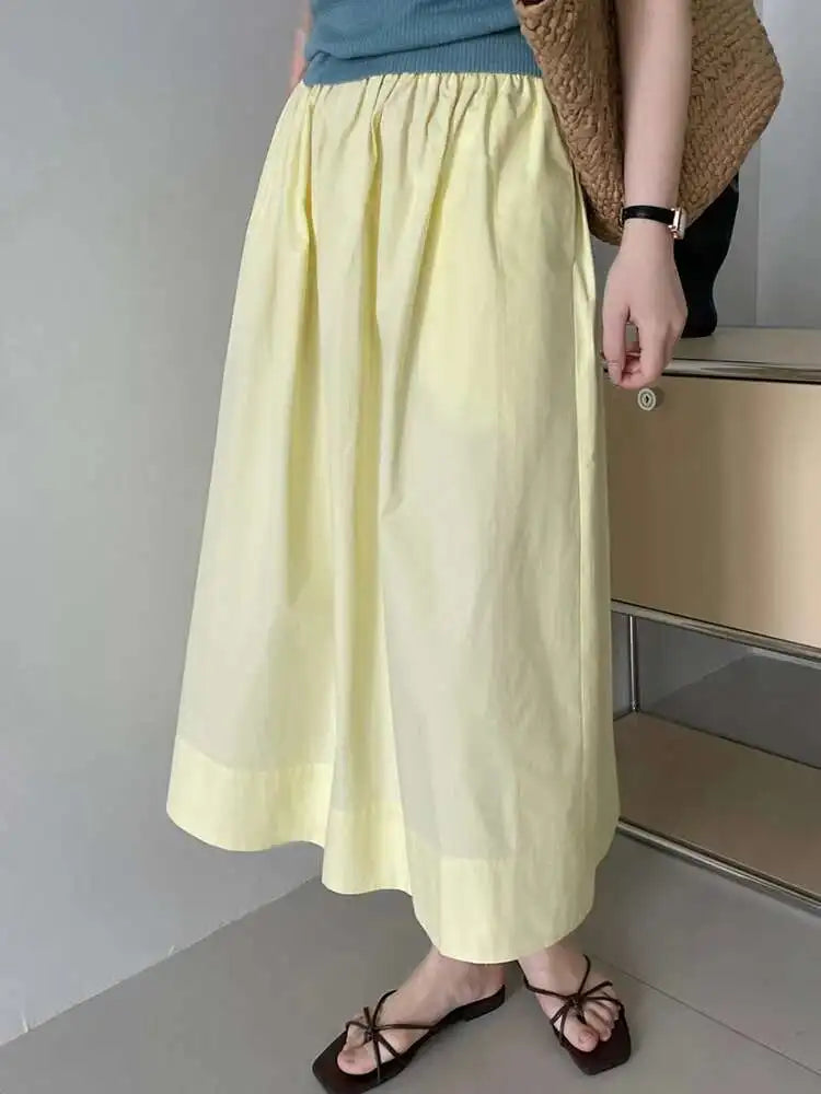 High Elastic Waist Blue Yellow Brief Casual A-line Half-body Skirt Women Fashion Tide New Spring Autumn 2025 1DH5609