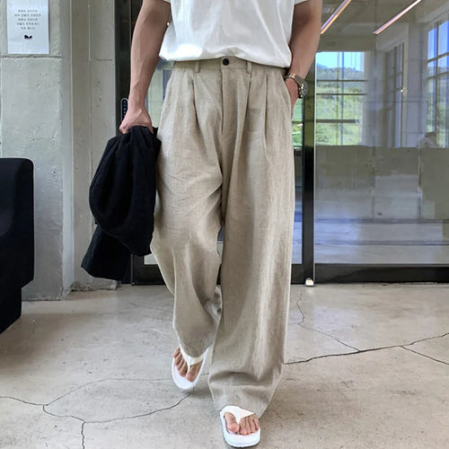 Load image into Gallery viewer, Korean Style Men&#39;s Casual Pants Pockets Soild Color Straight Wide Leg Male Loose Trousers Autumn Simple 9C7066
