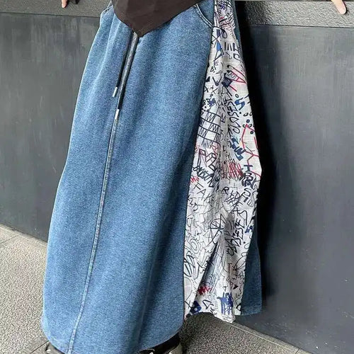 Load image into Gallery viewer, High Elastic Waist Green Pattern Printed Denim A-line Half-body Skirt Women Fashion Tide New Spring Autumn 2025 1DH8732
