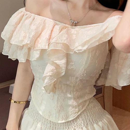 Load image into Gallery viewer, Slash Neck Lace Irregular Ruffles Fashion Women&#39;s Blouses Summer Solid Color Slim V-neck Chic Female Blouse Office Ladies
