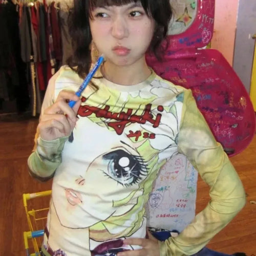 Load image into Gallery viewer, Japanese Grunge Fairy Cartoon Print Harajuku Tops T-shirt Women Streetwear Kawaii Cropped TshirtsY2k Aesthetic Vintage Cute Tees
