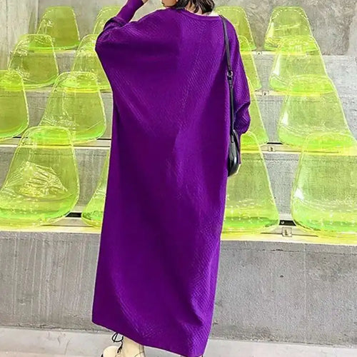 Load image into Gallery viewer, Women Purple Knitting Big Size Casual Long Sweater Dress New V-Neck Long Sleeve Fashion Tide Spring Autumn 2025 1DH7780
