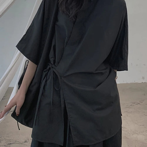 Load image into Gallery viewer, Women White Bandage Big Size Elegant Blouse New Lapel Three-quarter Sleeve Shirt Fashion Tide Spring Autumn 2025 1DJ1666
