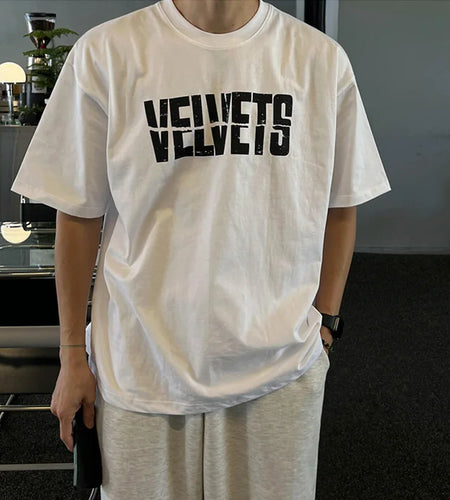 Korean Letter Printed Men's T-shirts Short Sleeve Round Neck Short Sleeve Top New Summer Loose T-shirt Trendy 9W1617