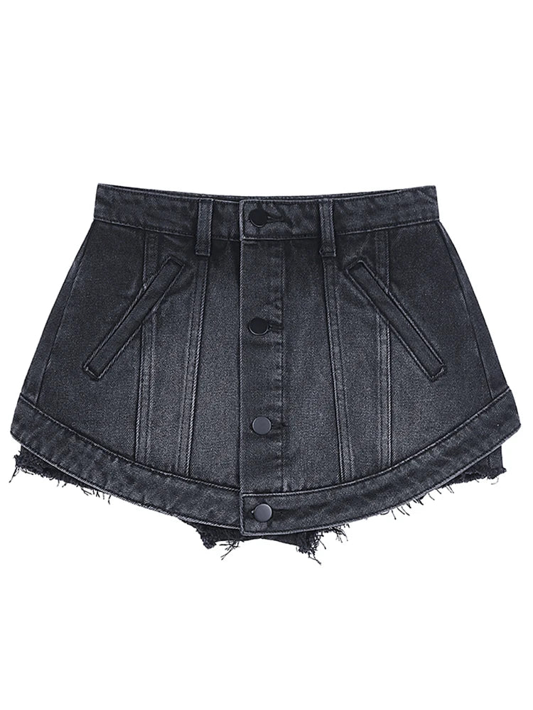 Solid Denim Shorts For Women High Waist Patchwork Minimalist Streetwear Short Pants Female Clothing Style