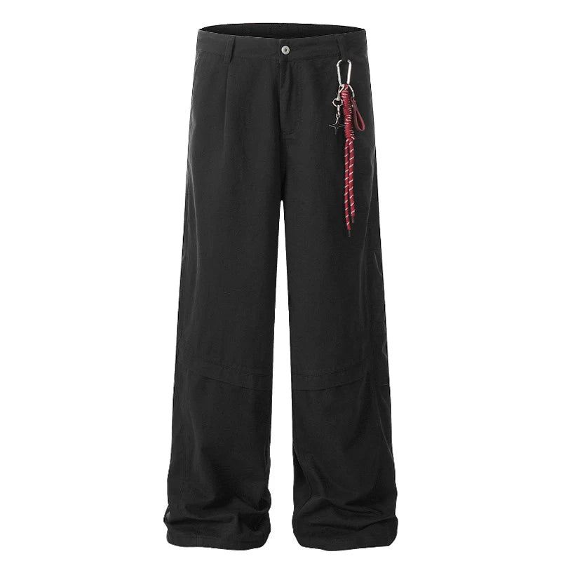 Men's Cargo Pants Star Hanging Decoration Loose Straight Wide Leg Casual Multi Pockets Design Male Trousers Summer 9W1860