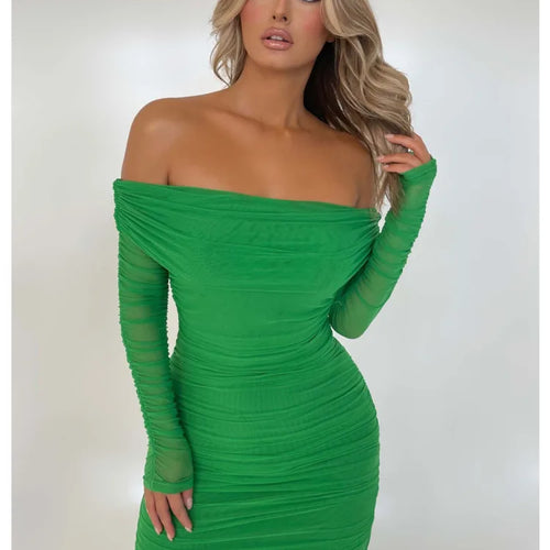 Load image into Gallery viewer, Elegant One Shoulder Mesh Patchwork Long Sleeve Party Evening Dress Women Sexy Bodycon Vestdos Autumn/Winter Clothing
