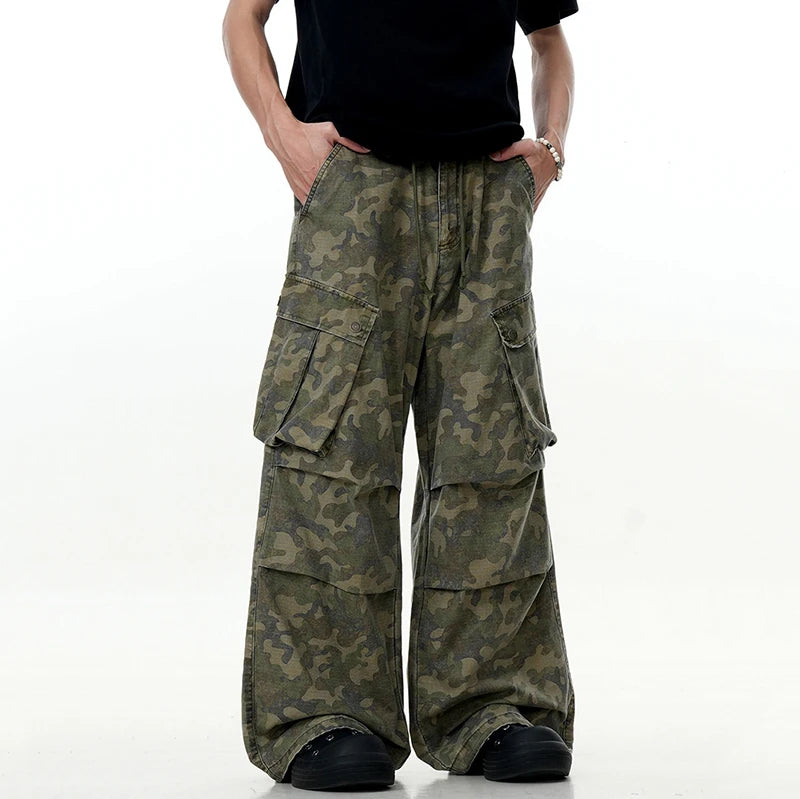 Men's Cargo Pants New American Style Loose Trendy Multi Pockets Straight Wide Leg Casual Male Summer Trousers 9W1731