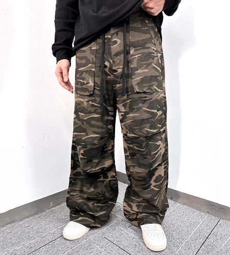 Men's Cargo Pants New American Style High Street  Loose Multi Pockets Trendy Straight Wide Leg Summer Male Trousers 9W1779