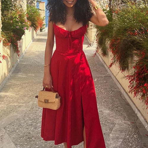 Load image into Gallery viewer, Women's Summer Floral Print Dresses Sweet Elegant Midi Holiday Dress Casual Slit Blue Lace Up Dresses 2023
