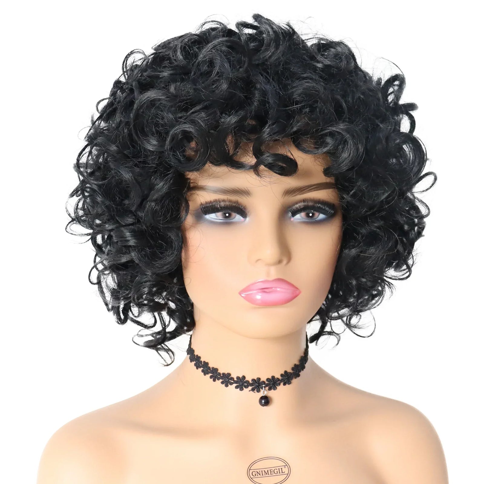 Synthetic Black Curly Afro Wig with Bang for Women Natural Wig Curls Kinky African American Wig Mix Brown Bombshell Wig