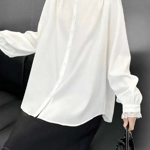 Load image into Gallery viewer, Women White Lace Big Size Elegant Blouse New Stand Collar Long Sleeve Shirt Fashion Tide Spring Autumn 2025 1DH9942
