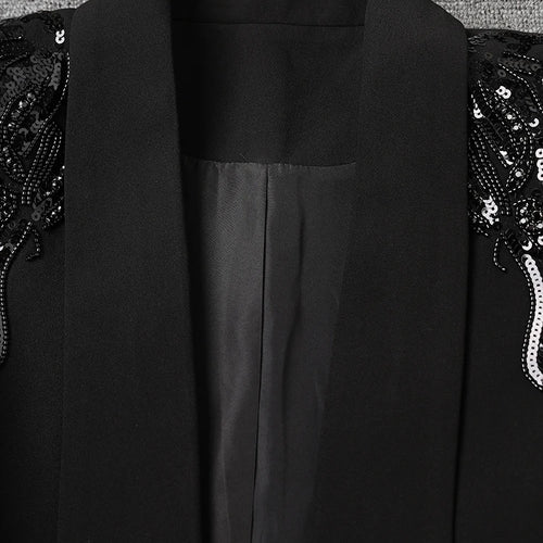 Load image into Gallery viewer, Women Black Sequins Pleated Big Size Elegant Blazer New Lapel Long Sleeve Jacket Fashion Tide Spring Autumn 2025 7AB6225
