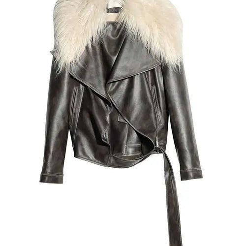 Load image into Gallery viewer, Black Thick Big Size Vintage PU Leather Jacket New Fur Collar Long Sleeve Women Coat Fashion Spring Autumn 2025 1DH8266

