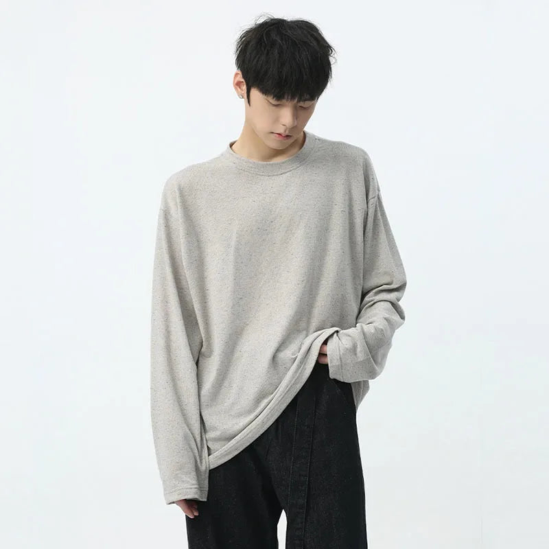 Men's T-shirt Spring Summer New Korean Style Clean Male Top Fashion Long Sleeve Round Neck Casual Solid Color 9C5291