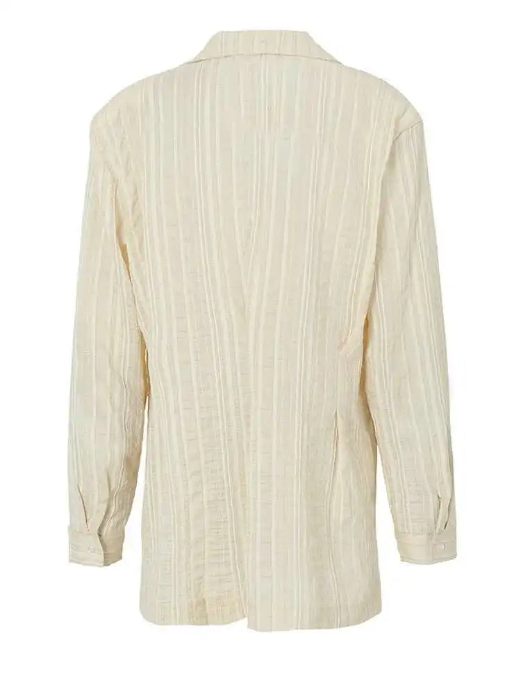 Women Black Pleated Big Size Thin Blazer New Lapel Long Sleeve Loose Fit Jacket Fashion Tide Spring Autumn 2025 1DF3148