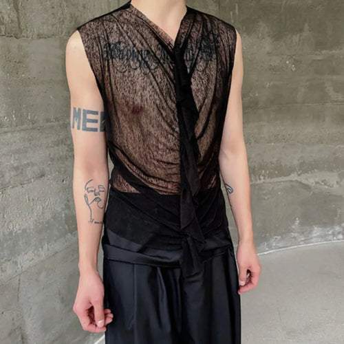 Load image into Gallery viewer, Summer Mesh Pullover Sleeveless Tank Top Lace Perspective Slim Fit Top V-neck Stylish Sexy Men&#39;s Wear 9C5995
