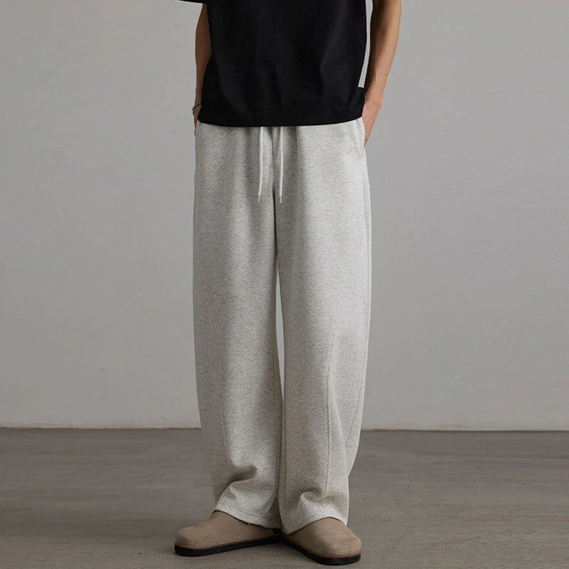 Men's Sweatpants New Threedimensional Cut Curved Knife Pants Elastic Waist Straight Leg Trendy Male Causal Bottoms 9W1904