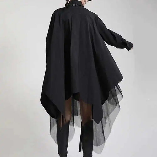 Load image into Gallery viewer, Women Black Irregular Hem Big Size Shirt Dress New Lapel Long Sleeve Loose Fit Fashion Tide Spring Autumn 2025 1DE2485
