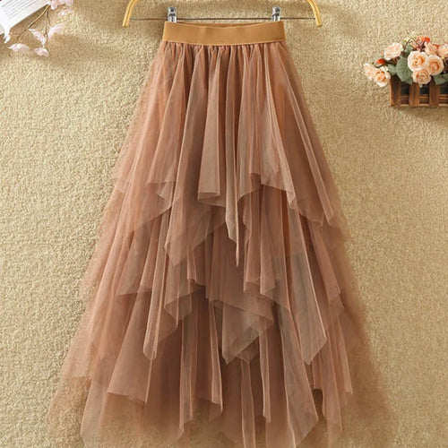 Load image into Gallery viewer, Women irregular Tulle Skirts Fashion Elastic High Waist Mesh Tutu Skirt Pleated Long Skirts Midi Skirt Saias Faldas Jupe Femmle
