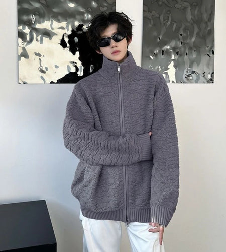 Korean Style Men's Sweaters Vintage Turn-down Collar Solid Color Knitting Zipper Casual Male Loose Cardigan Autumn 9C9269