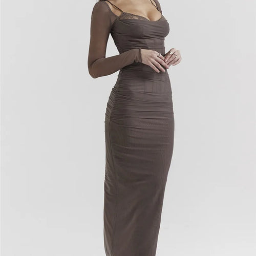 Load image into Gallery viewer, Elegant Sheer Long Sleeve Sexy Maxi Dress For Women Fashion Mesh Strapless Backless Club Party Sexy Long Dress New
