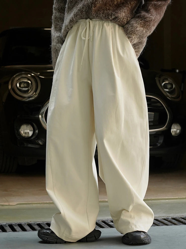 High Elastic Waist Beige Casual Long Wide Leg Pants New Loose Fit Trousers Women Fashion Tide Spring Autumn 2025 1DH2803