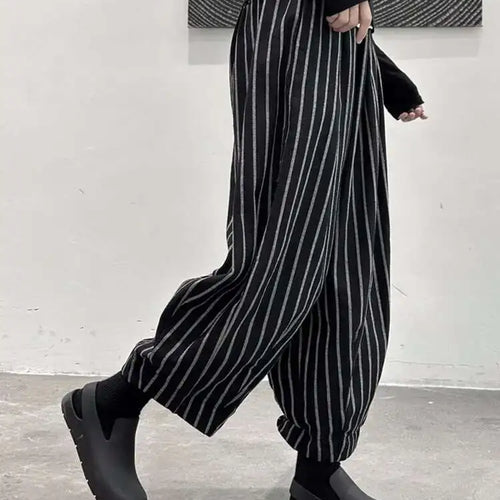 Load image into Gallery viewer, High Waist Casual Black Striped Casual Wide Leg Pants New Loose Fit Trousers Women Fashion Spring Summer 2025 1DF3686
