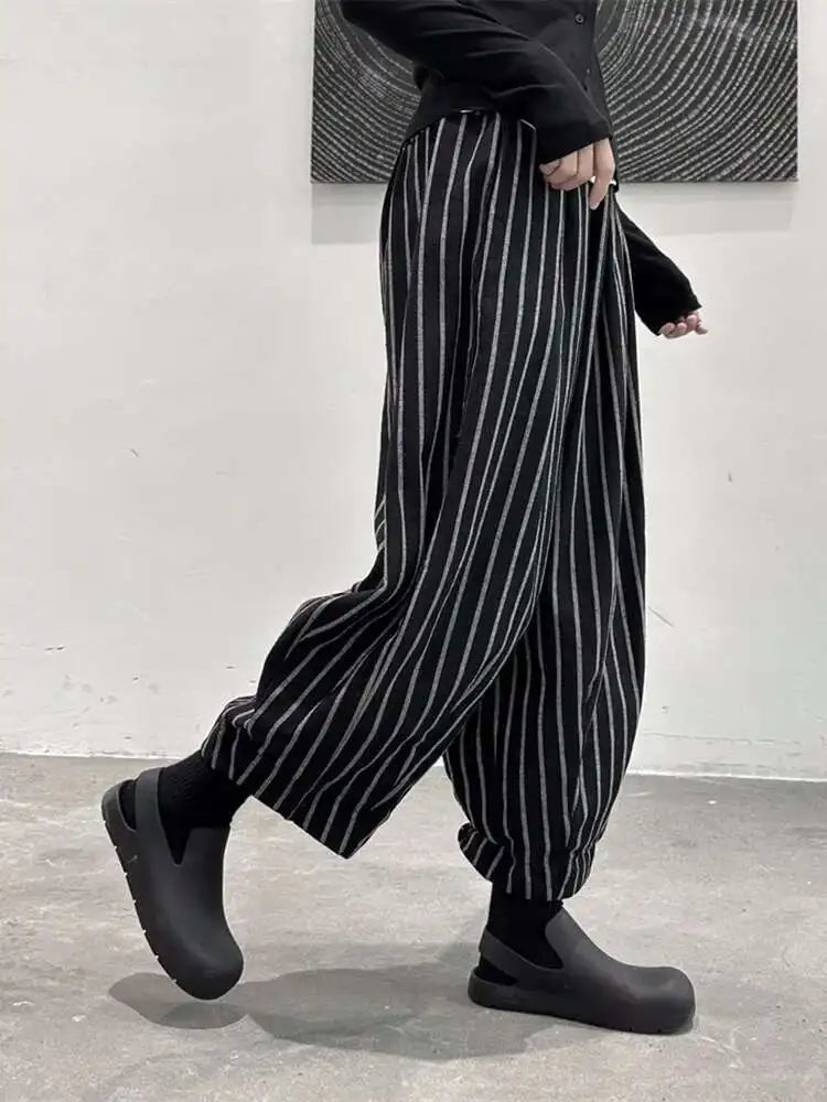 High Waist Casual Black Striped Casual Wide Leg Pants New Loose Fit Trousers Women Fashion Spring Summer 2025 1DF3686