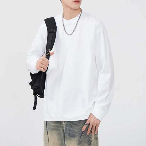 Load image into Gallery viewer, Men's Long Sleeved T-shirt Round Neck Solid Color Pullover Casual Top New Spring Loose Fashion Trend 2025 Male 9W1316
