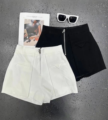 Minimalist Shorts For Women High Waist Patchwork Zipper Casual Loose Summer Short Pants Female Fashion Clothing