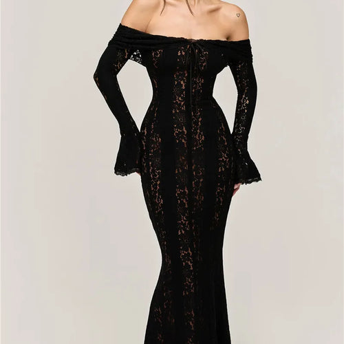 Load image into Gallery viewer, Lace Off-shoulder Sexy Maxi Dress Women Strapless Backless Long Sleeve Bodycon Evening Club Party Long Dress Elegant
