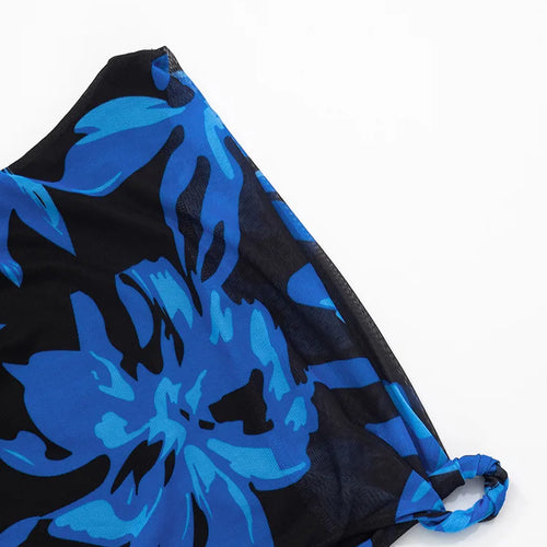 Load image into Gallery viewer, Blue Print Ruffled Sexy Mini Dress For Women Robe Irregular Oblique Shoulder Sleeveless Backless Club Party Dress Beach
