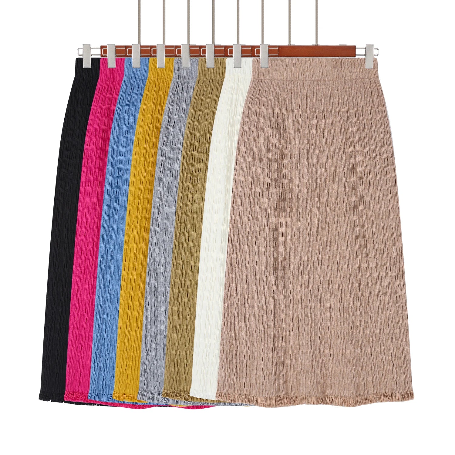 Women Solid Straight Slim Knitted Midi Skirt 2023 Autumn Winter Vintage Elegant Elastic High Waist Tassel Wrap Hip Skirts Female