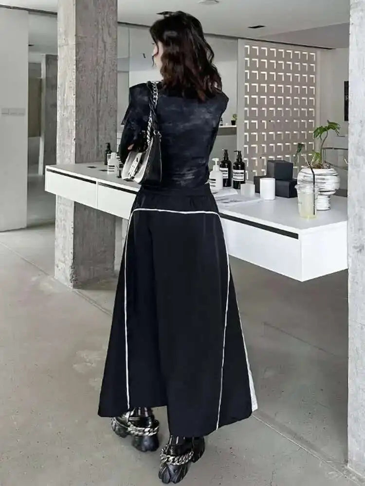 High Elastic Waist Blue Denim Color-block Midi A-line Half-body Skirt Women Fashion Tide New Spring Autumn 2025 1DH0646