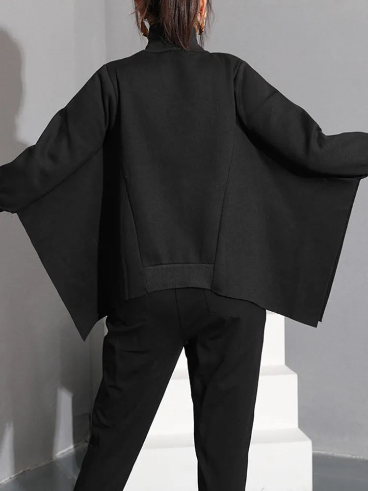 Loose Black Irregular Sweatshirt New Turtleneck Long Sleeve Women Big Size Fashion Tide Spring Autumn 2025 WD00301
