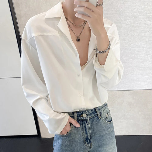 Load image into Gallery viewer, Men&#39;s Shirts Long Sleeve Trendy New Korean Style Single Breasted Stylish Suit Collar Loose Shoulder Design Male Tees 9W1871
