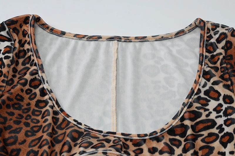 Leopard Print Long Sleeve Sexy Maxi Dress For Women Fashion Hollow Out Bodycon Printed Sexy Long Dress Elegant