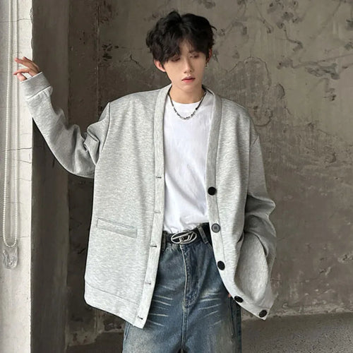 Load image into Gallery viewer, V-neck Men&#39;s Warm Top Single-breasted Pockets Solid Color Long Sleeve Korean Style Male Casual Jacket 2024 Autumn 9C9027
