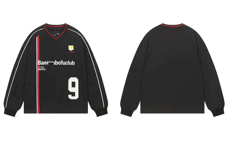 Vintage T-Shirt Y2K Graphic Printed Racing Sports Long Sleeve Tshirt Streetwear Hip Hop Harajuku Casual Baggy V-Neck Top Tee