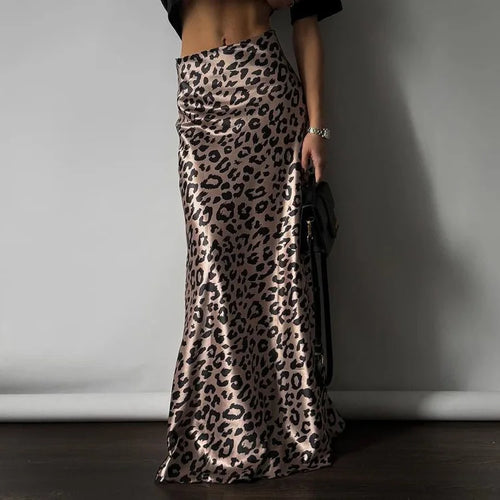 Load image into Gallery viewer, Satin Leopard Print Long Skirt Women Fashion High Waist Maxi Fishtail Skirt Ladies Fashion With Zipper Sexy Skirts
