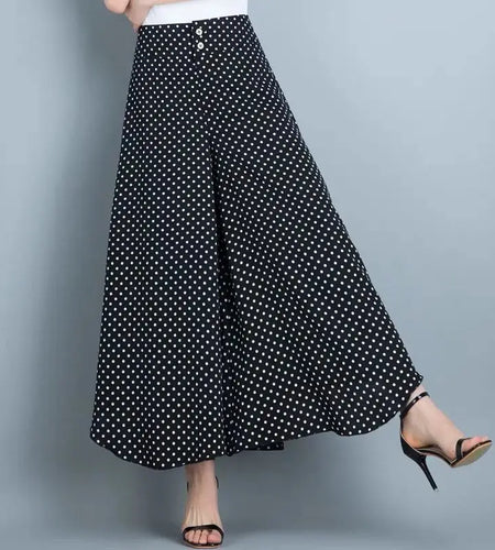 Elegant Chiffon Wide Leg Pants Women's Summer Dot Ankle-length Pants  Soft Loose High Waist Casual Pants Women