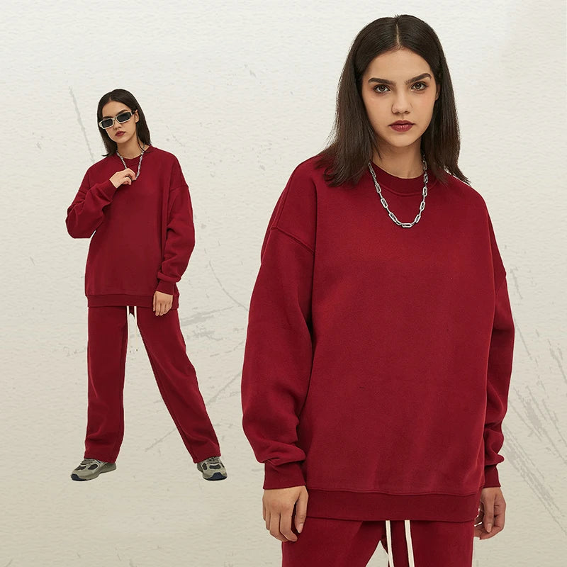 Male Sweatshirt Sweatpants Two-piece Set Pullover Round Collar Long Sleeve Top Straight Pants Spring Fashion Tide 9W128